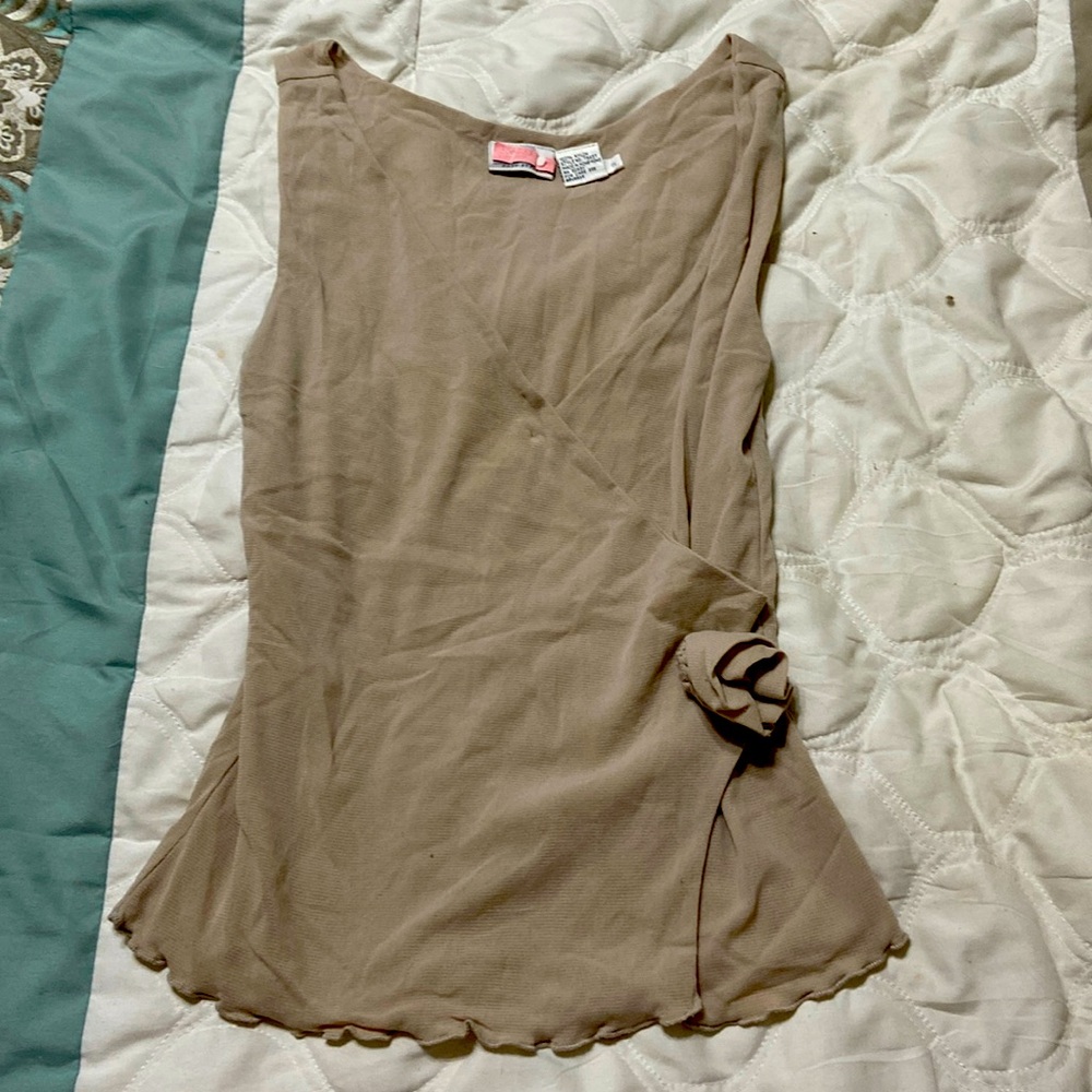 Small Tan V-neck foe nylon rap top